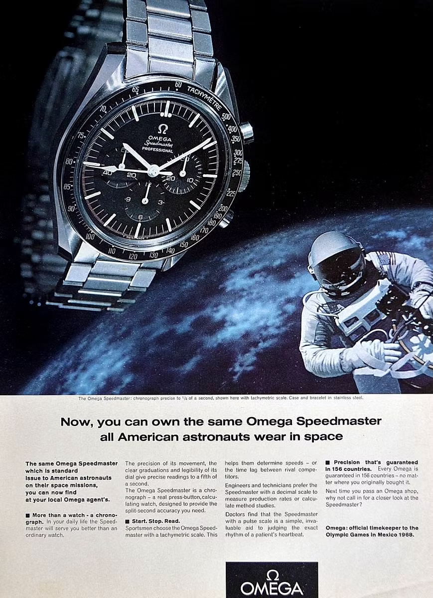 Anuncio vintage Omega astronautas en el espacio